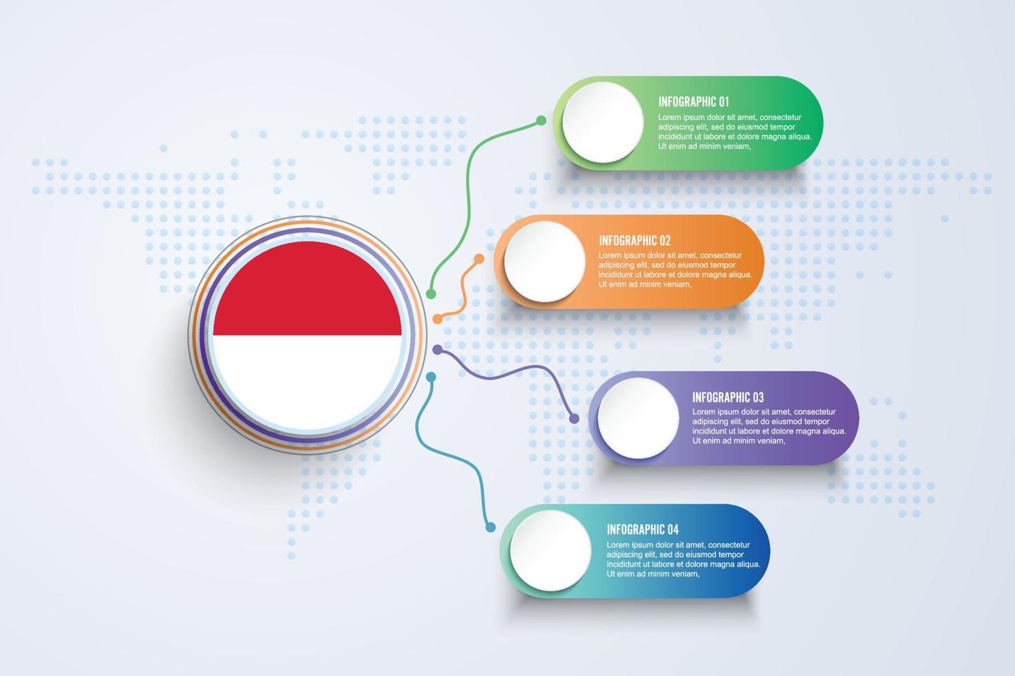 monaco flagga med infographic design isolerad på dot världskartan vektor