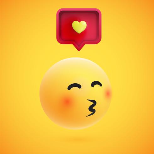Gullig hög detaljerad gul 3D-uttryckssymbol med talbubbla och hjärta för webben, vektor illustration