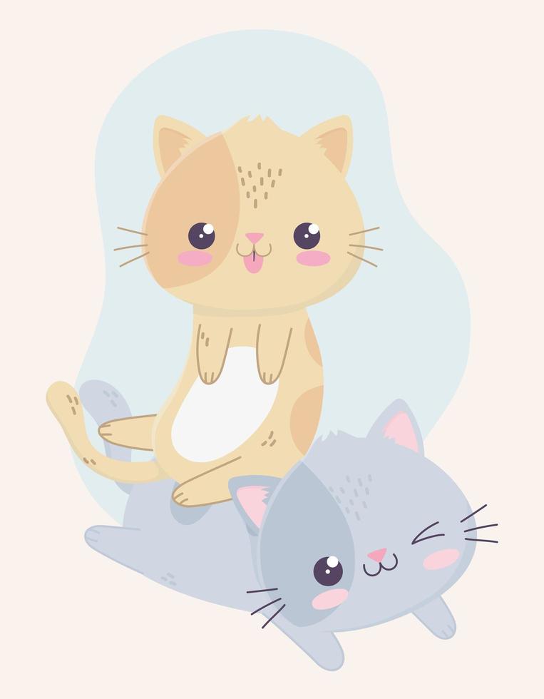 söta roliga små katter kawaii seriefigur vektor