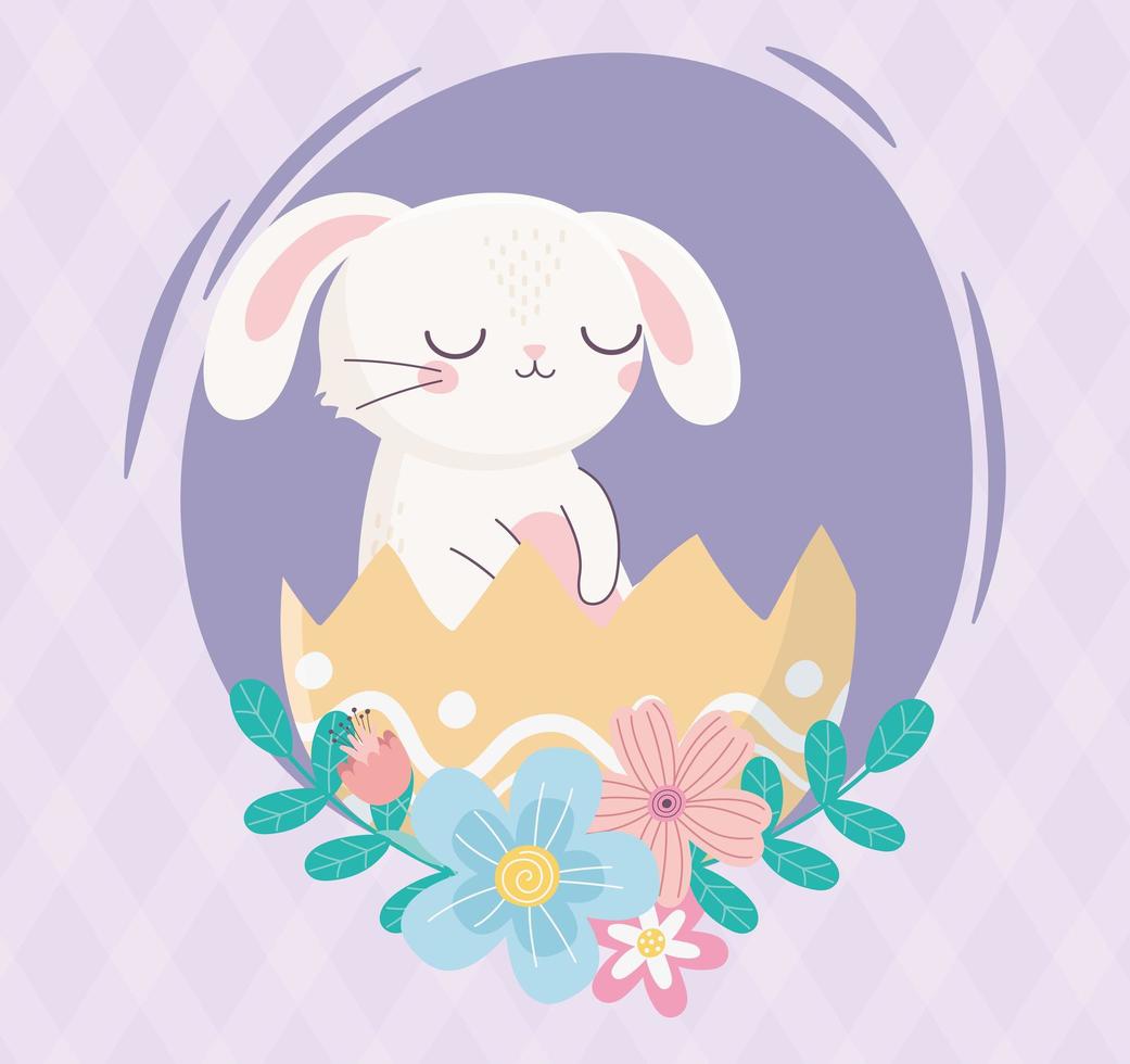 Glücklicher Ostertag, Kaninchen im Eierschalenblumenlaub vektor