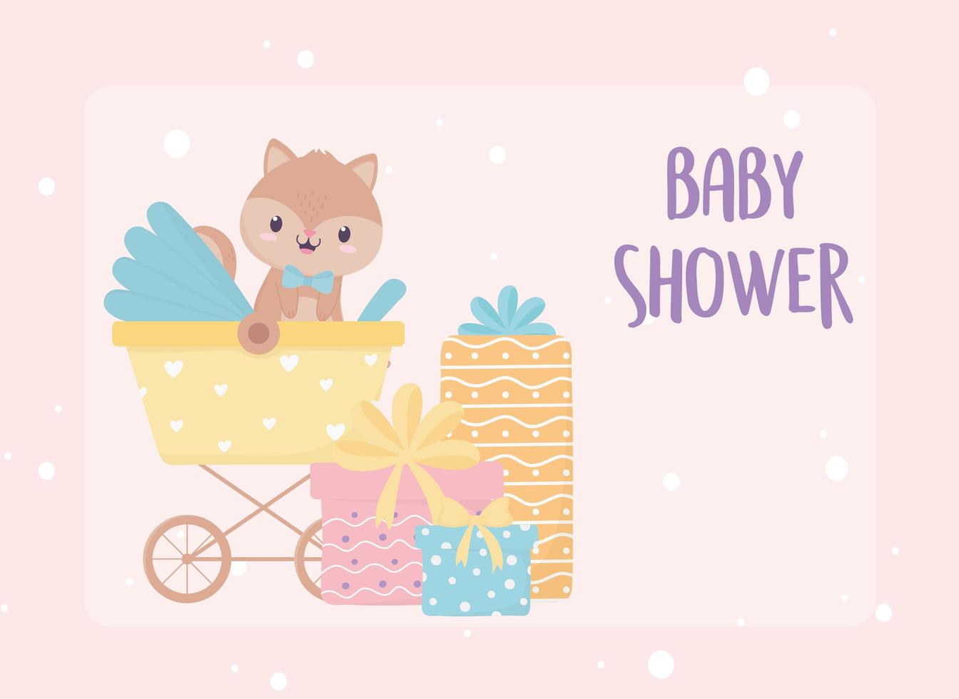 Baby-Dusche-Eichhörnchen mit Geschenkboxen-Karten-Cartoon-Dekoration vektor