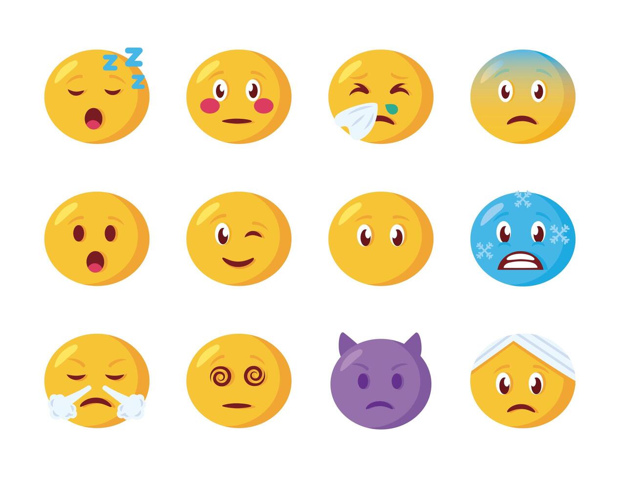 bunt av emojis ansikten set ikoner vektor