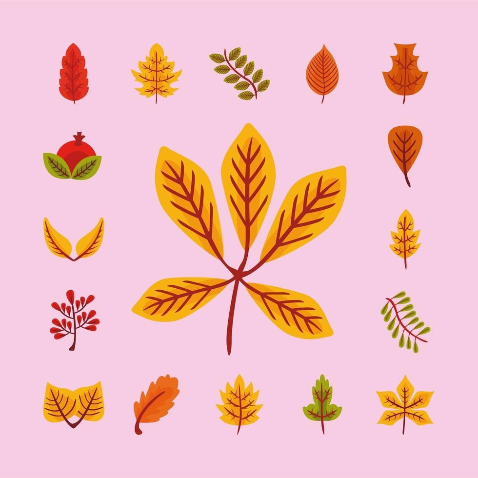 Bündel von fünfundzwanzig Herbstblättern im flachen Stil vektor