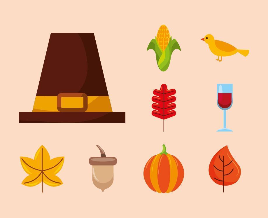 Happy Thanksgiving Day Icon Set Vektordesign vektor