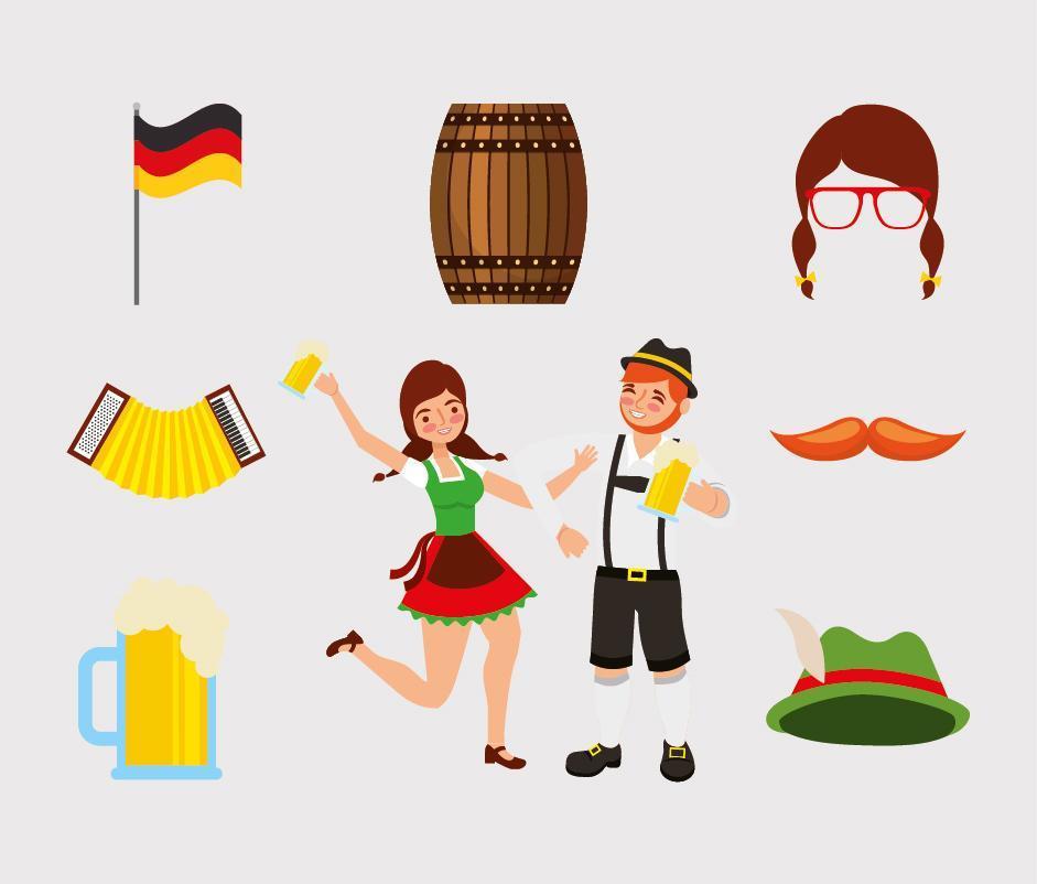 Oktoberfest-Feier mit Set-Icons vektor