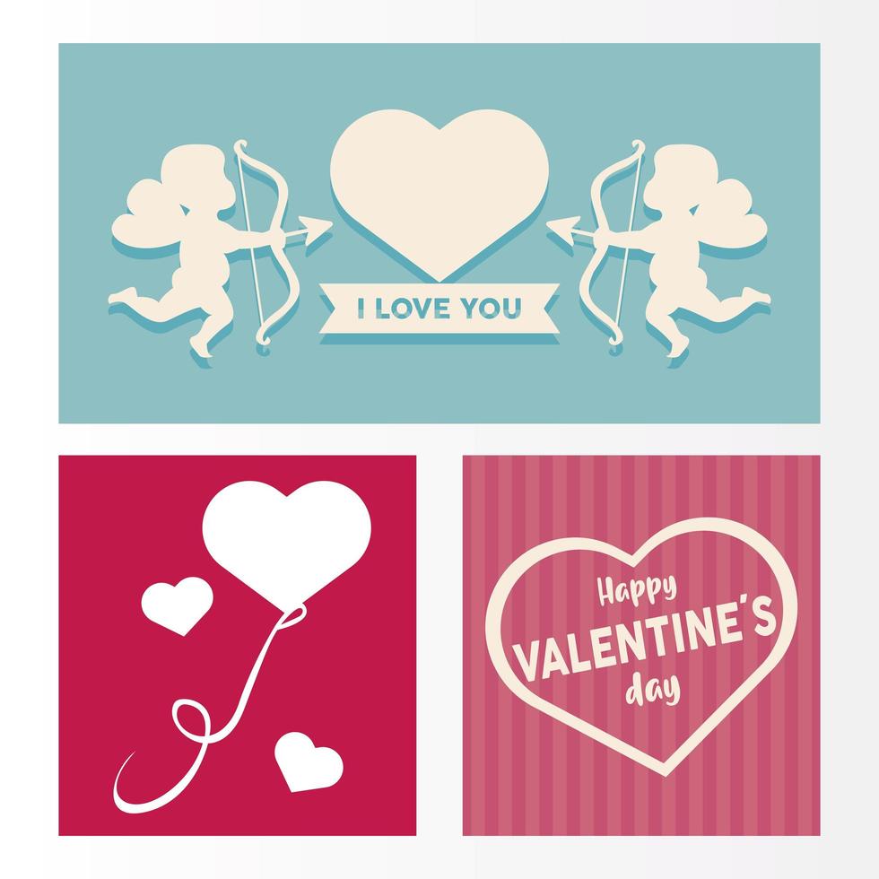 Happy Valentinstag-Schriftzug-Karte mit Amor-Engeln und Herzen vektor