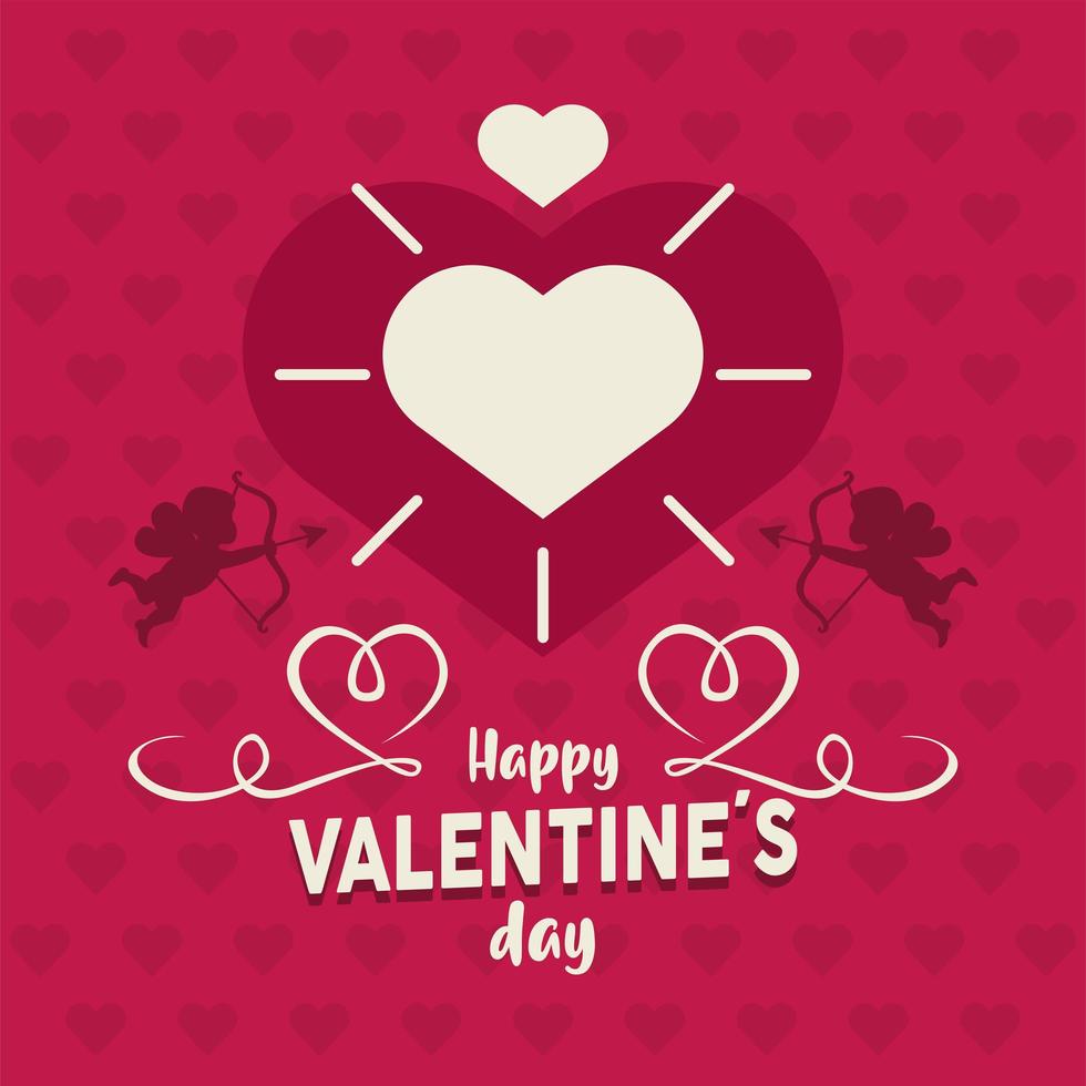Happy Valentinstag-Schriftzug-Karte mit Amor-Engeln vektor