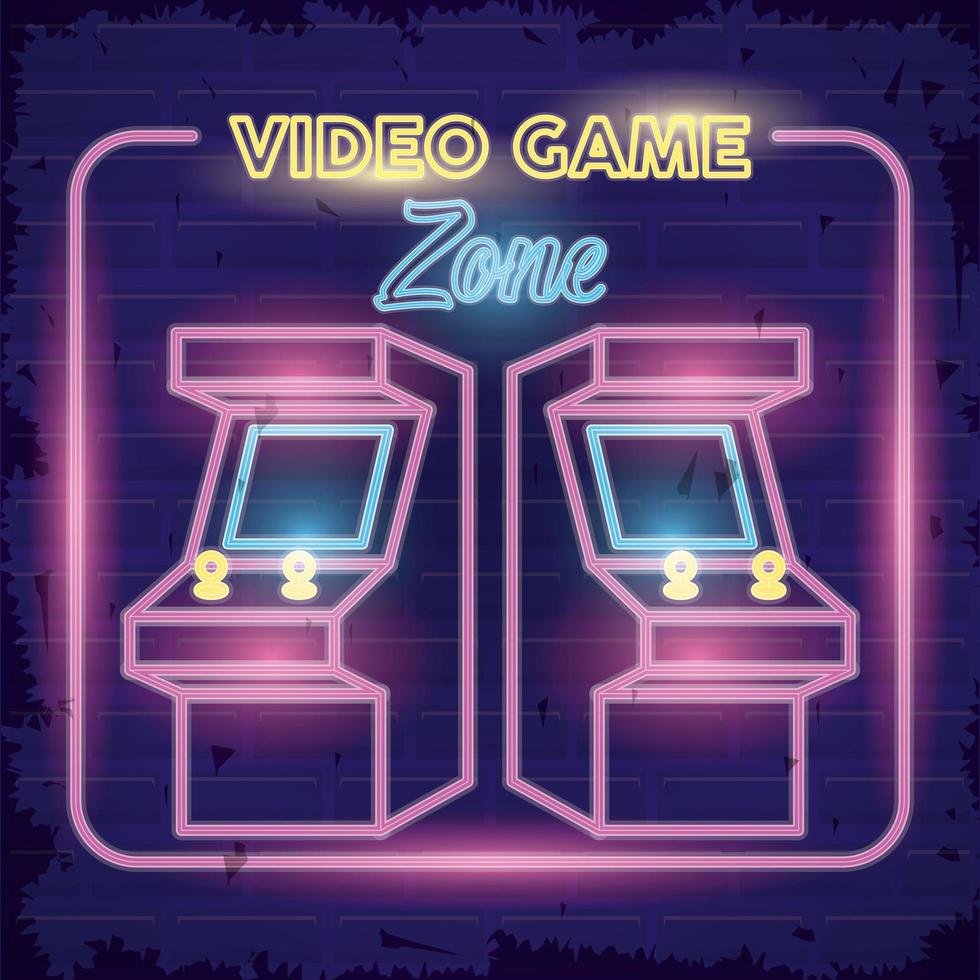 retro videospel neon med maskiner vektor