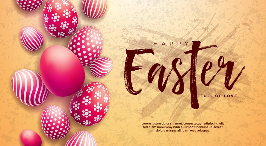 Glückliche Ostern-Illustration mit Rot gemaltem Ei und Typografie-Buchstaben auf Schmutzhintergrund. vektor