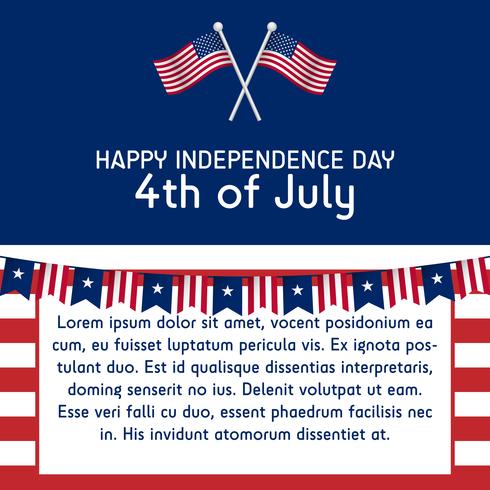 Textvorlage 4. Juli Unabhängigkeitstag Vereinigte Staaten von Amerika im Verhältnis 1: 1 mit amerikanischer Flagge vektor
