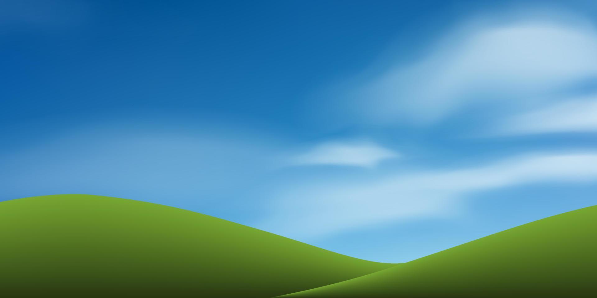 grüner Grashügel oder Berg mit blauem Himmel. abstrakter Hintergrundpark und im Freien für Landschaftsgestaltungsidee. Vektor. vektor