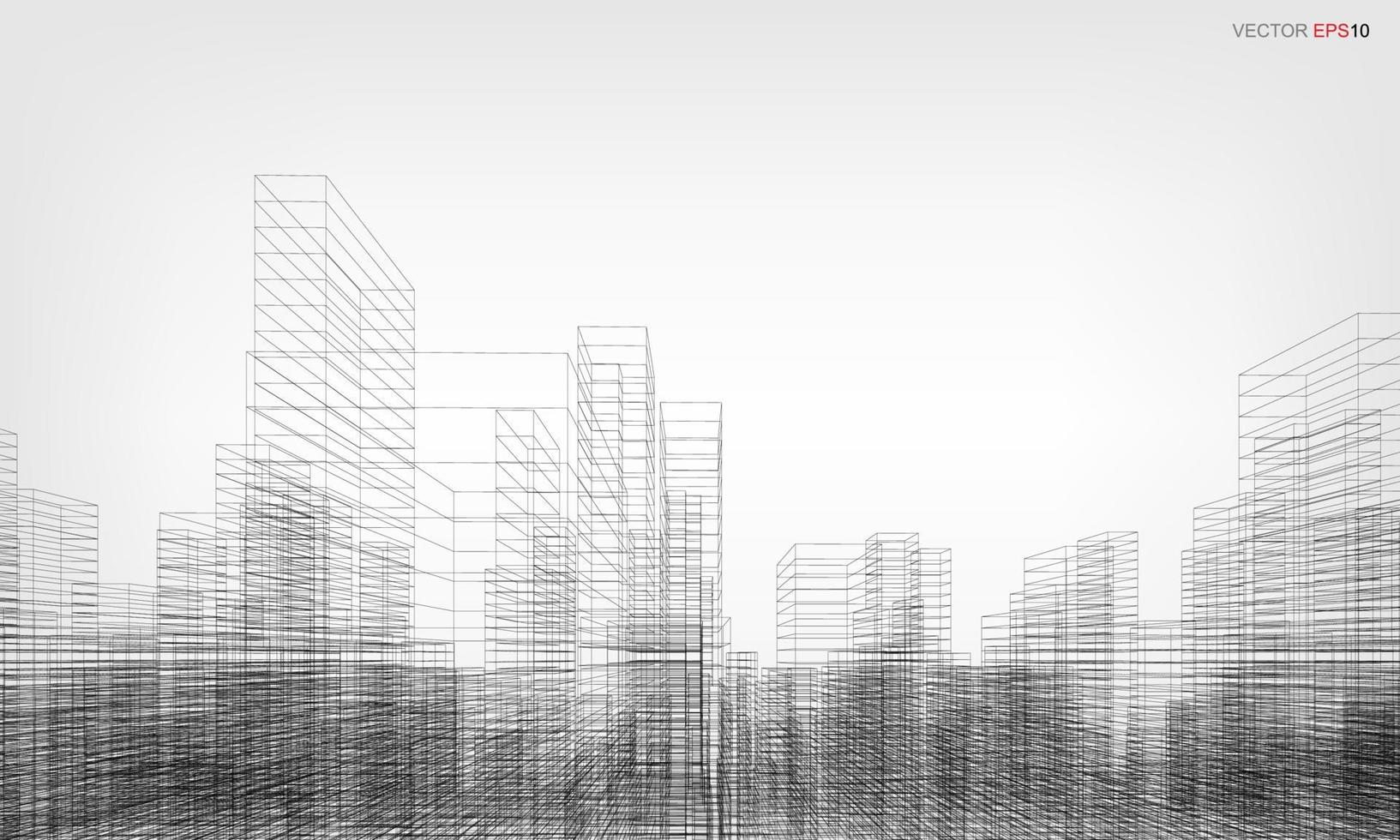 wireframe city bakgrund. perspektiv 3d render av att bygga wireframe. vektor. vektor