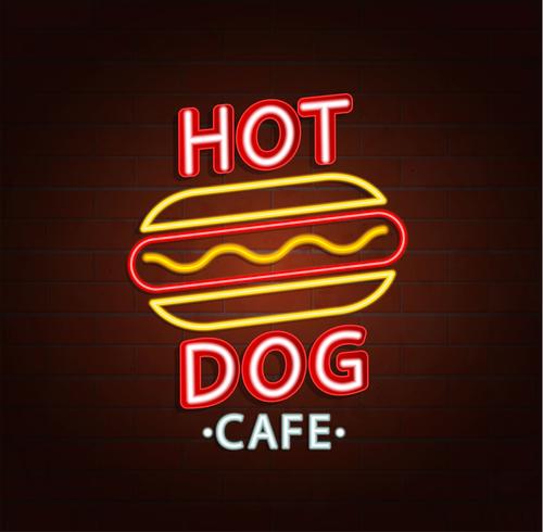 Neon tecken på burger cafe. vektor