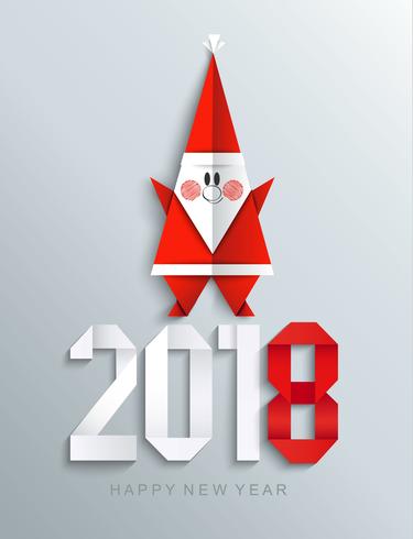 Neue 2018-jährige Papiergrußkarte mit Weihnachtsmann. vektor