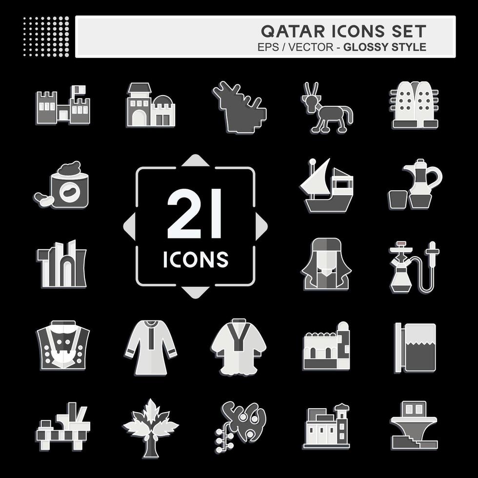Symbol einstellen Katar. verbunden zu Urlaub Symbol. glänzend Stil. einfach Design Illustration. vektor