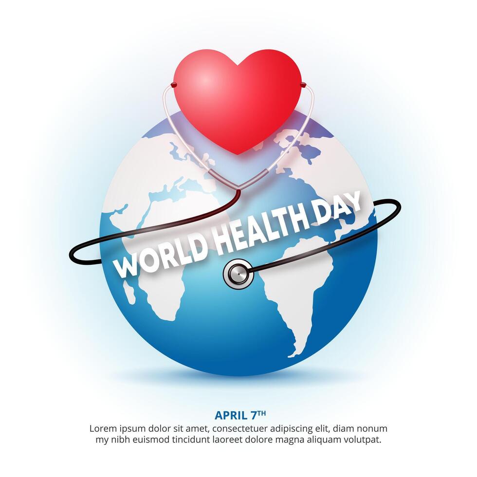 fyrkant värld hälsa dag bakgrund med de jord och stetoskop vektor