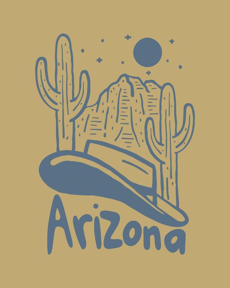 wild Wüste Stimmung illustriert durch Cowboys Hut Wüste Aussicht im Arizona zum Aufkleber, t Shirt, draussen bekleidung Design vektor