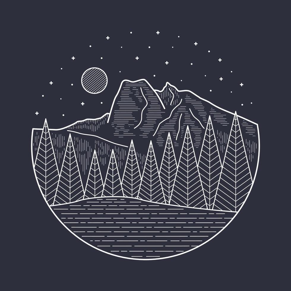 Illustration von Smaragd See yoho National Park im Linie Kombination Vektor zum t Shirt, Abzeichen, Patch, Aufkleber Design