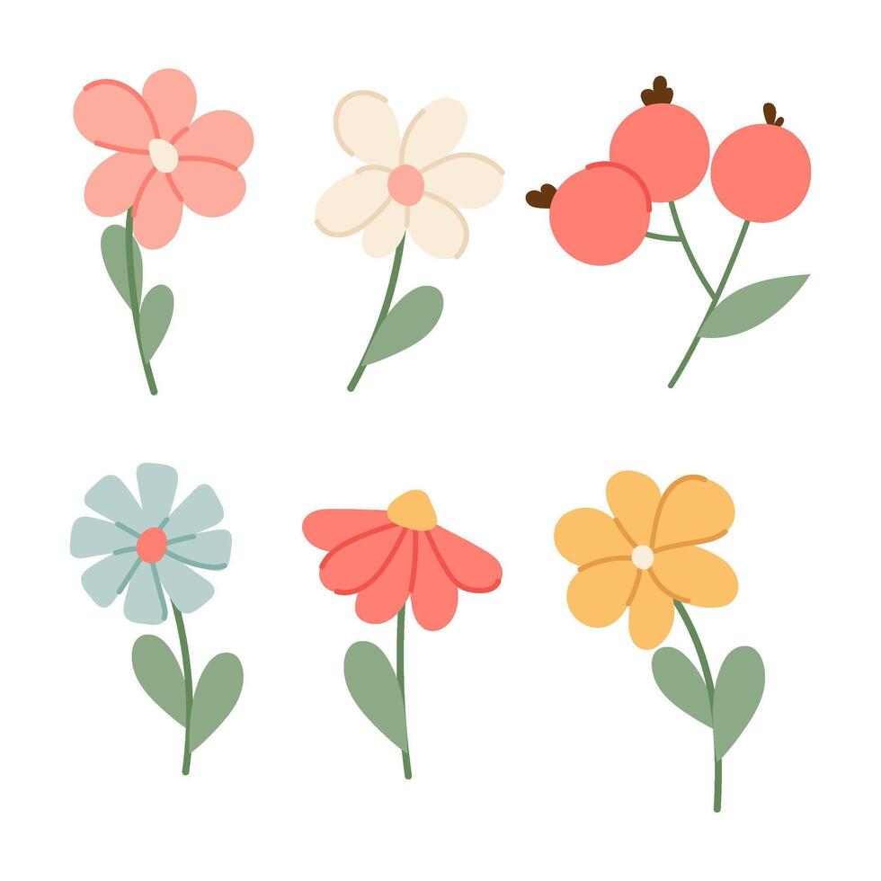 uppsättning av enkel blommor i platt stil. dekorativ blommor för din design. vektor