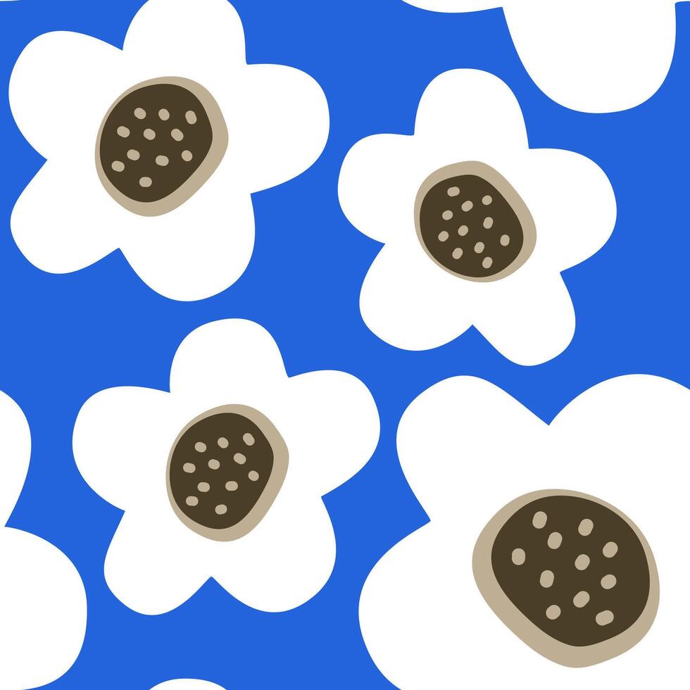Weiß Blume abstrakt Hand gezeichnet im Blau Hintergrund Hintergrund minimalistisch Kunst Stil nahtlos Muster vektor