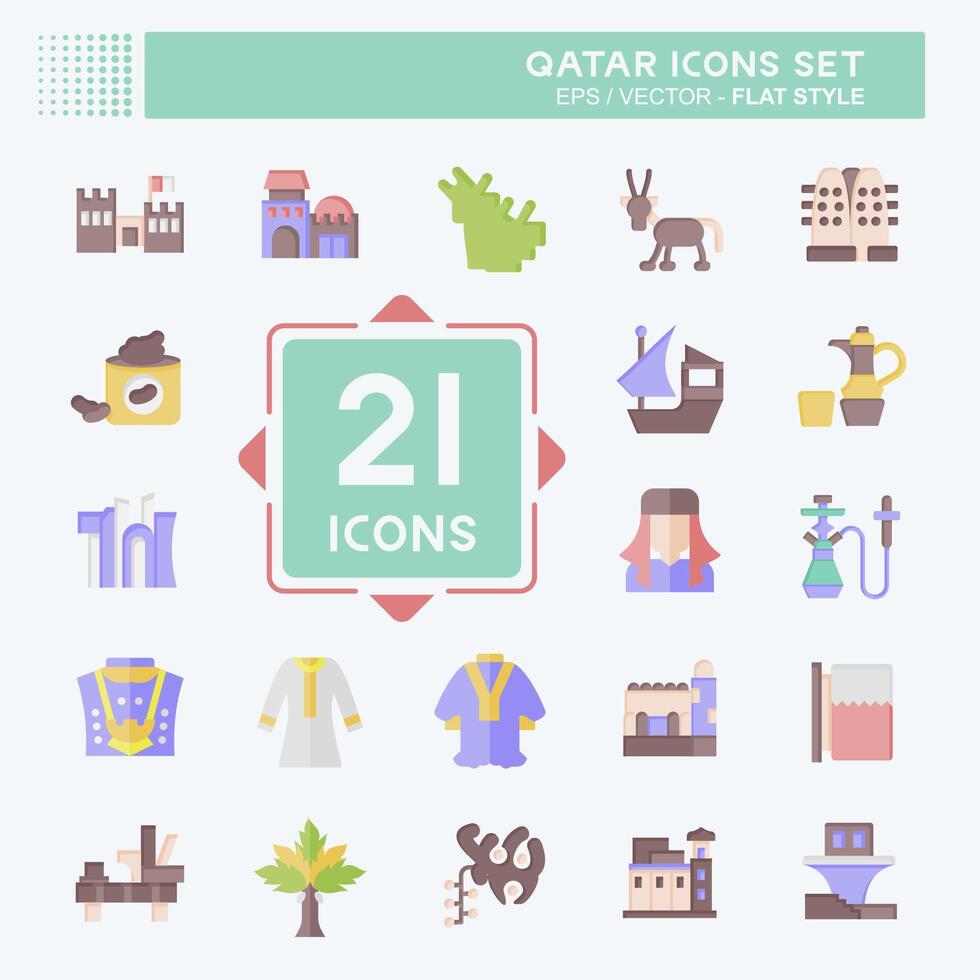 ikon uppsättning qatar. relaterad till Semester symbol. platt stil. enkel design illustration. vektor