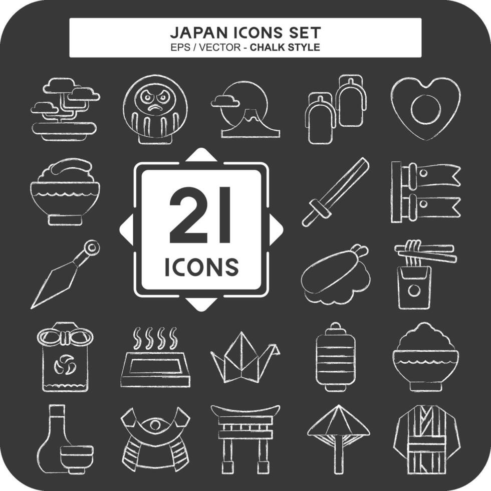 Symbol einstellen Japan. verbunden zu Urlaub Symbol. Kreide Stil. einfach Design Illustration. vektor