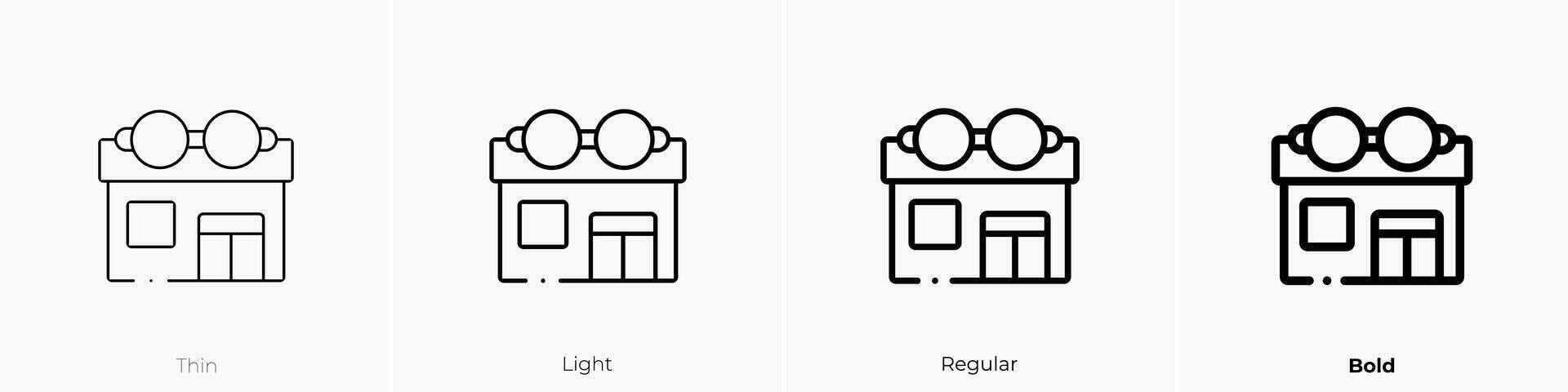 optisch Geschäft Symbol. dünn, Licht, regulär und Fett gedruckt Stil Design isoliert auf Weiß Hintergrund vektor