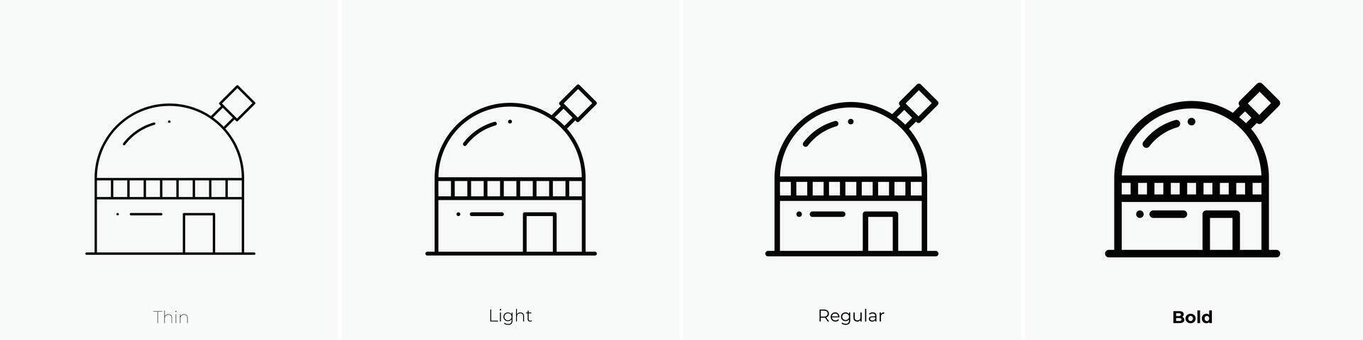 Observatorium Symbol. dünn, Licht, regulär und Fett gedruckt Stil Design isoliert auf Weiß Hintergrund vektor
