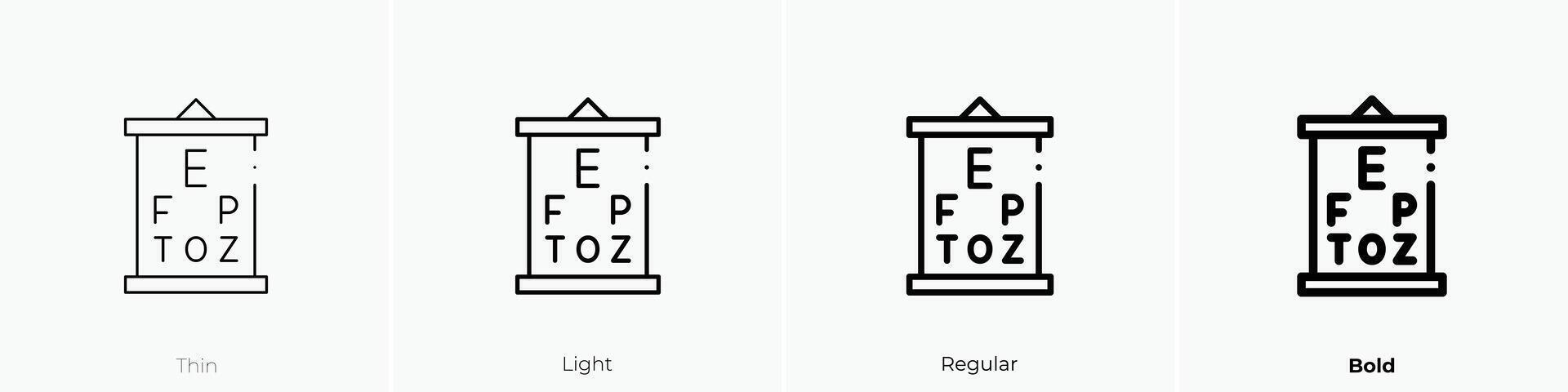 Optiker Symbol. dünn, Licht, regulär und Fett gedruckt Stil Design isoliert auf Weiß Hintergrund vektor