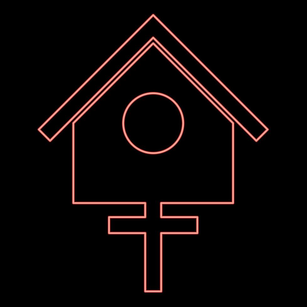 neon fågel låda stare hus fågelholk nesting röd Färg vektor illustration bild platt stil