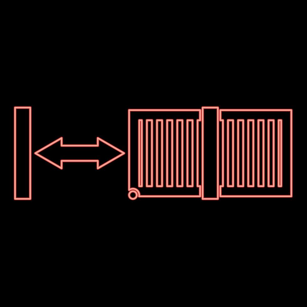 Neon- gleiten Tore automatisch Gitter Zaun System Eintrag Gehege rot Farbe Vektor Illustration Bild eben Stil