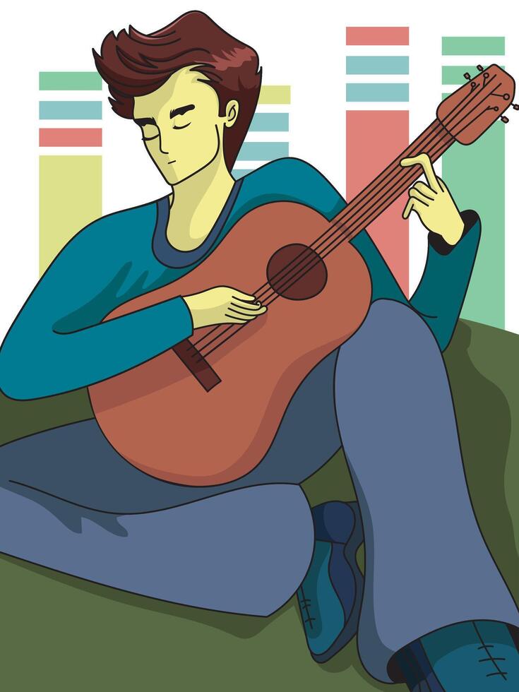 en man spelar gitarr enkel illustration vektor