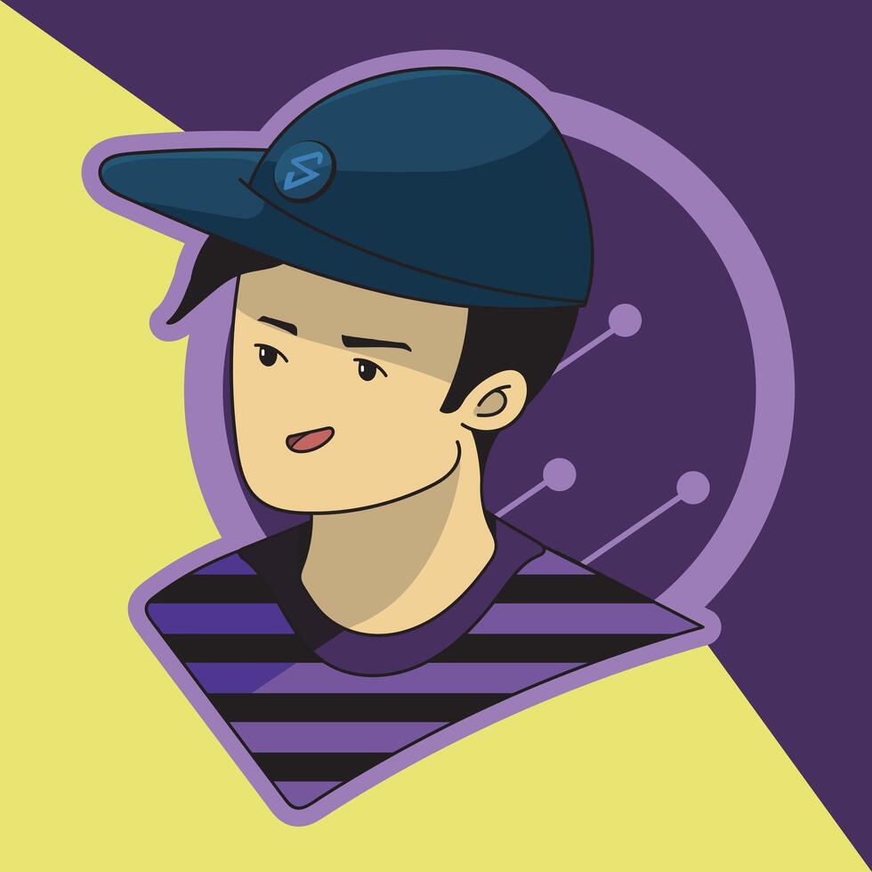 en pojke bär blå keps och linje mönster design tshirt avatar design vektor