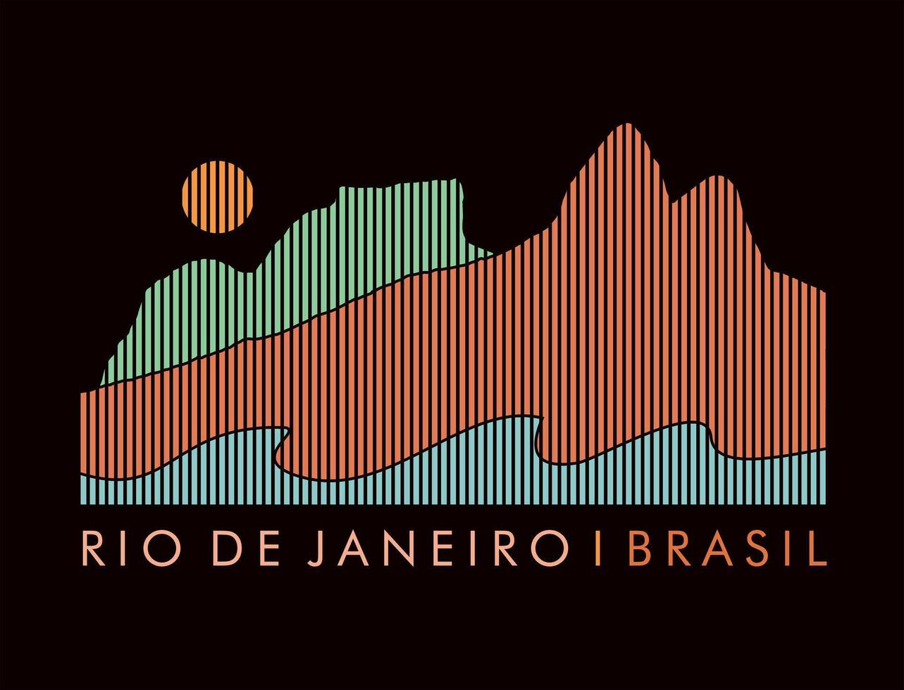 Vektor Illustration von bunt Silhouetten von Berge im das Küsten Region von Rio de Janeiro. Kunst im Grafik Stil gebildet durch Vertikale Streifen.