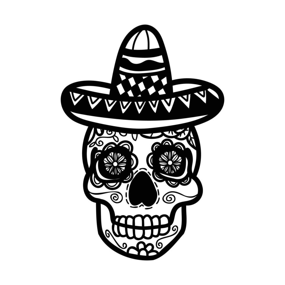 isolera calavera mexikansk skalle hand dragen illustration på bakgrund vektor