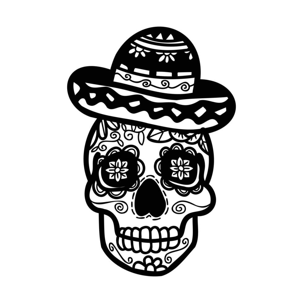 isolera calavera mexikansk skalle hand dragen illustration på bakgrund vektor