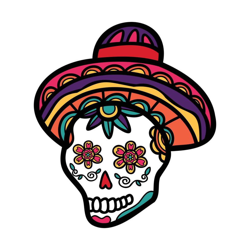 isolera calavera mexikansk skalle hand dragen illustration på bakgrund vektor