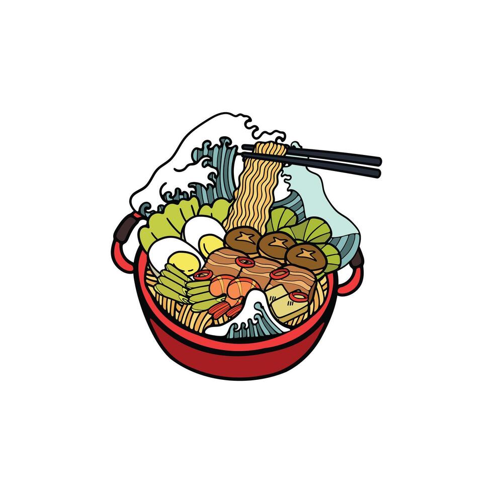 isolera suki yaki japansk mat platt stil illustration vektor