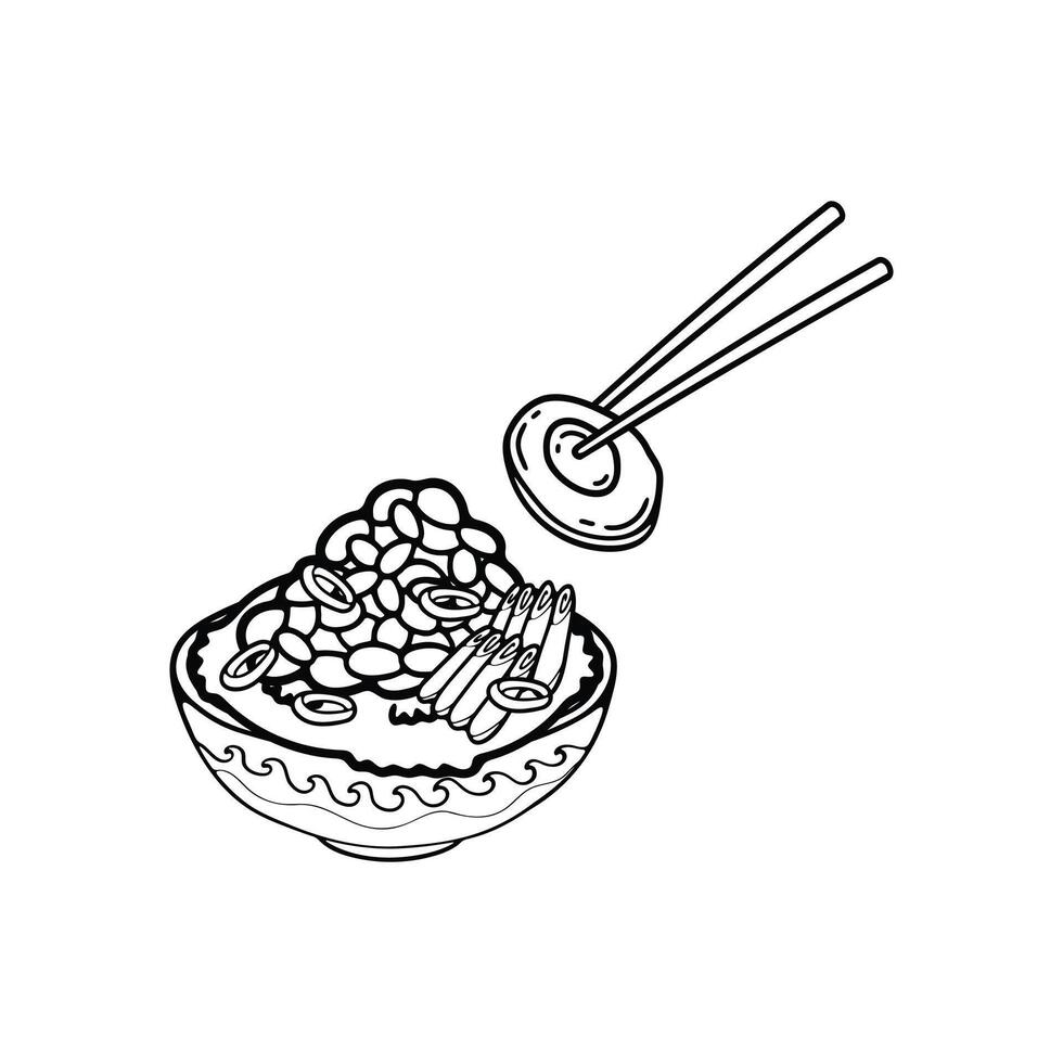 svart och vit isolera natto och ris japansk mat platt stil illustrationer vektor