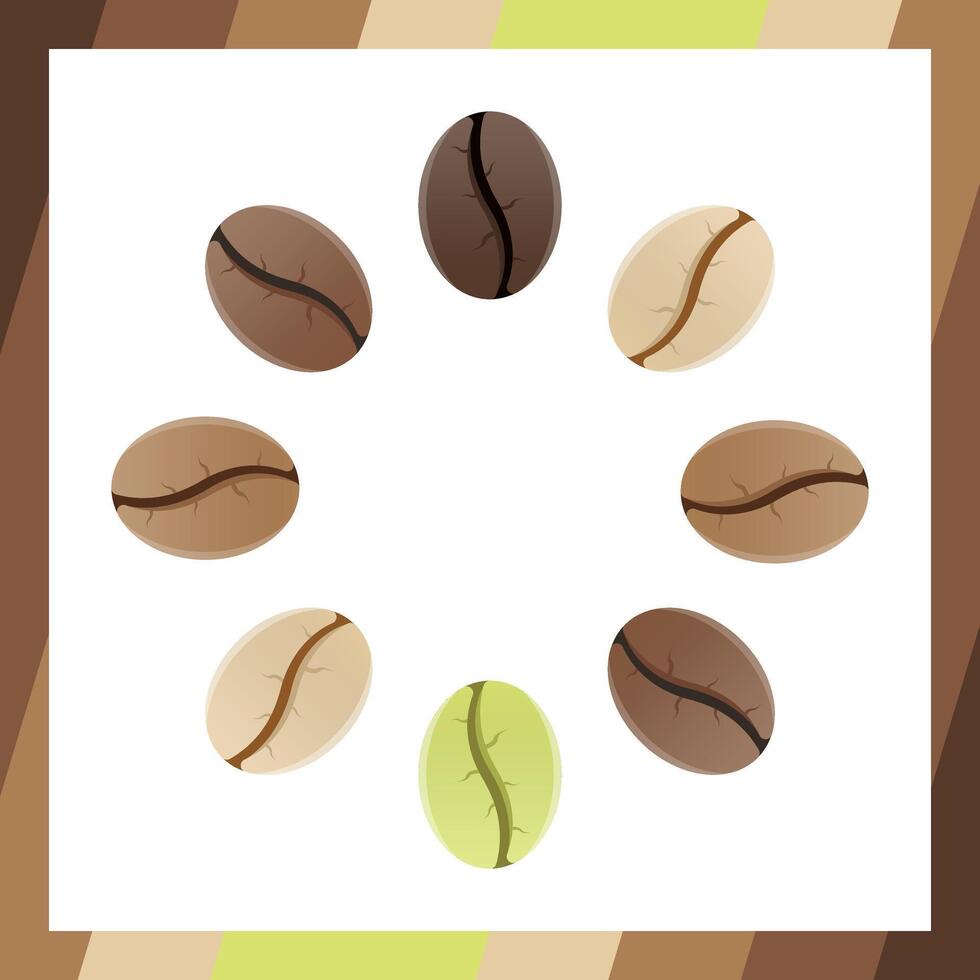 Kaffee Bohnen realistisch einstellen zeigen verschiedene Stufen von Braten isoliert auf Weiß Hintergrund Vektor