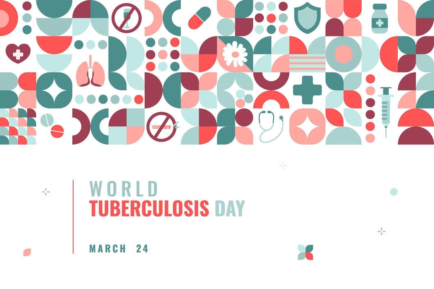 värld tuberkulos dag affisch med geometrisk element och tematiska symboler. mall för kort, baner, affisch, bakgrund. händelse för sjukdom medvetenhet. vektor