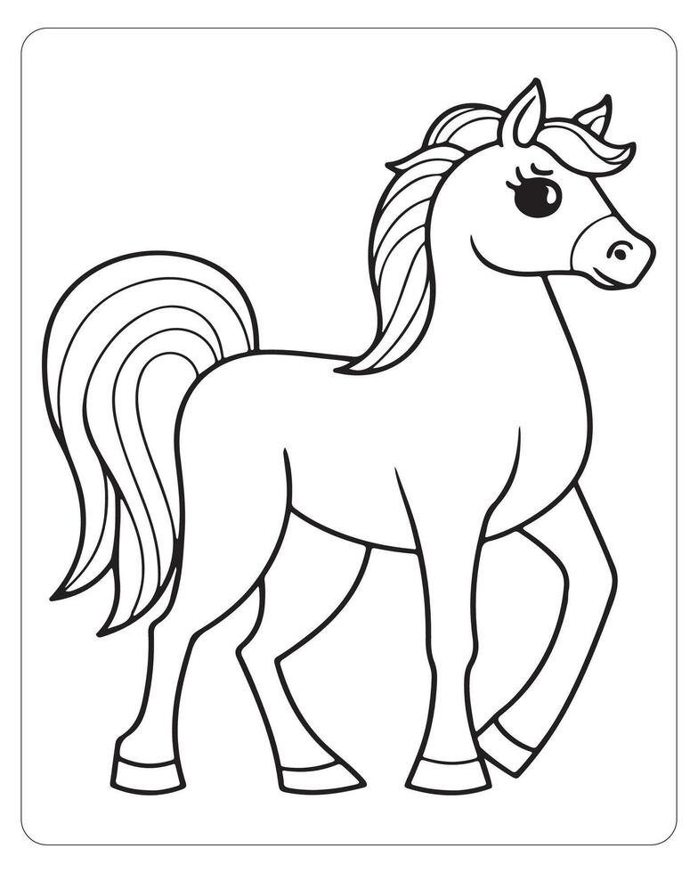 häst vektor, häst färg sidor, svart och vit djur vektor