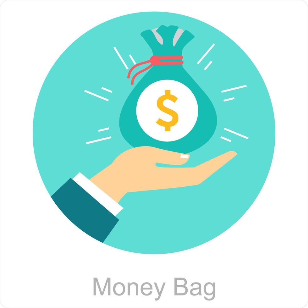 Geld Tasche und Bank Symbol Konzept vektor