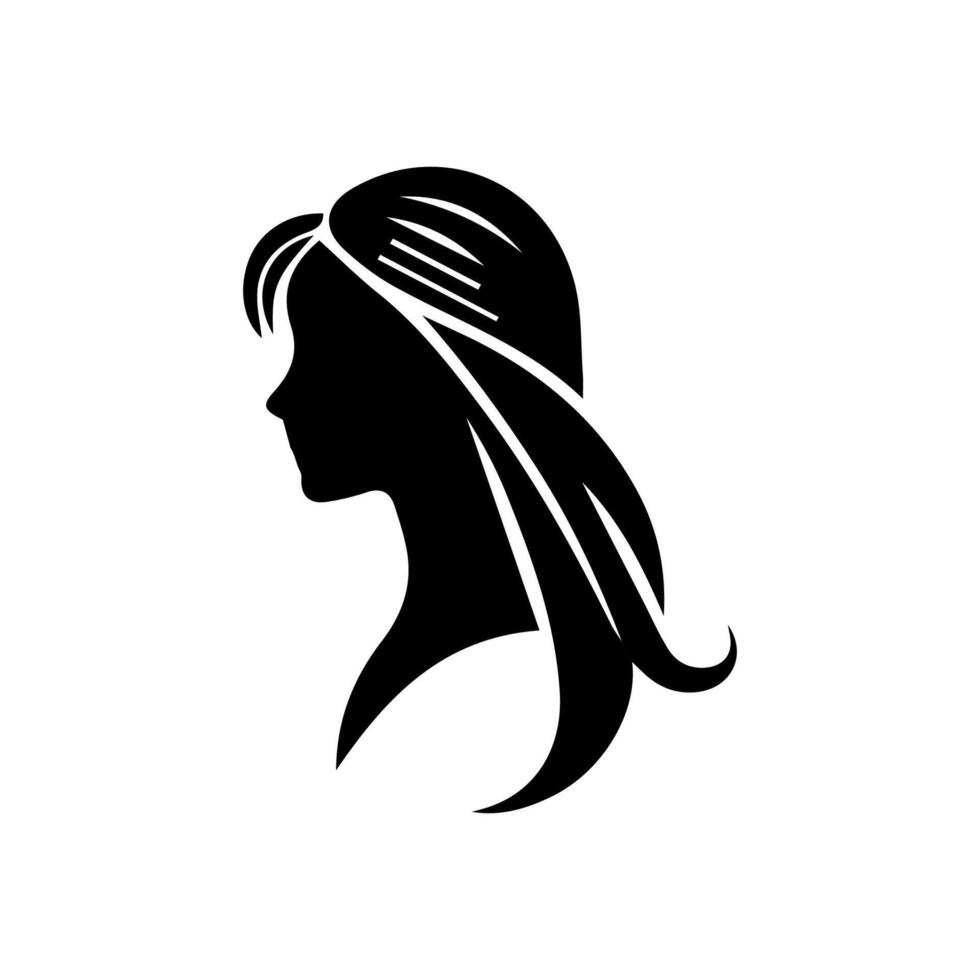 Frau Kopf Silhouette, Gesicht Profil, Vignette. Hand gezeichnet Vektor Illustration, isoliert auf Weiß Hintergrund. Design zum Einladung, Gruß Karte, Jahrgang Stil.