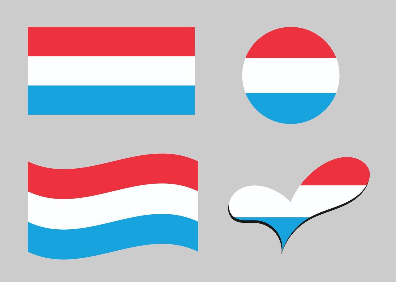 flagga av luxembourg. luxemburg flagga i hjärta form. luxemburg flagga i cirkel form. Land flagga variationer vektor