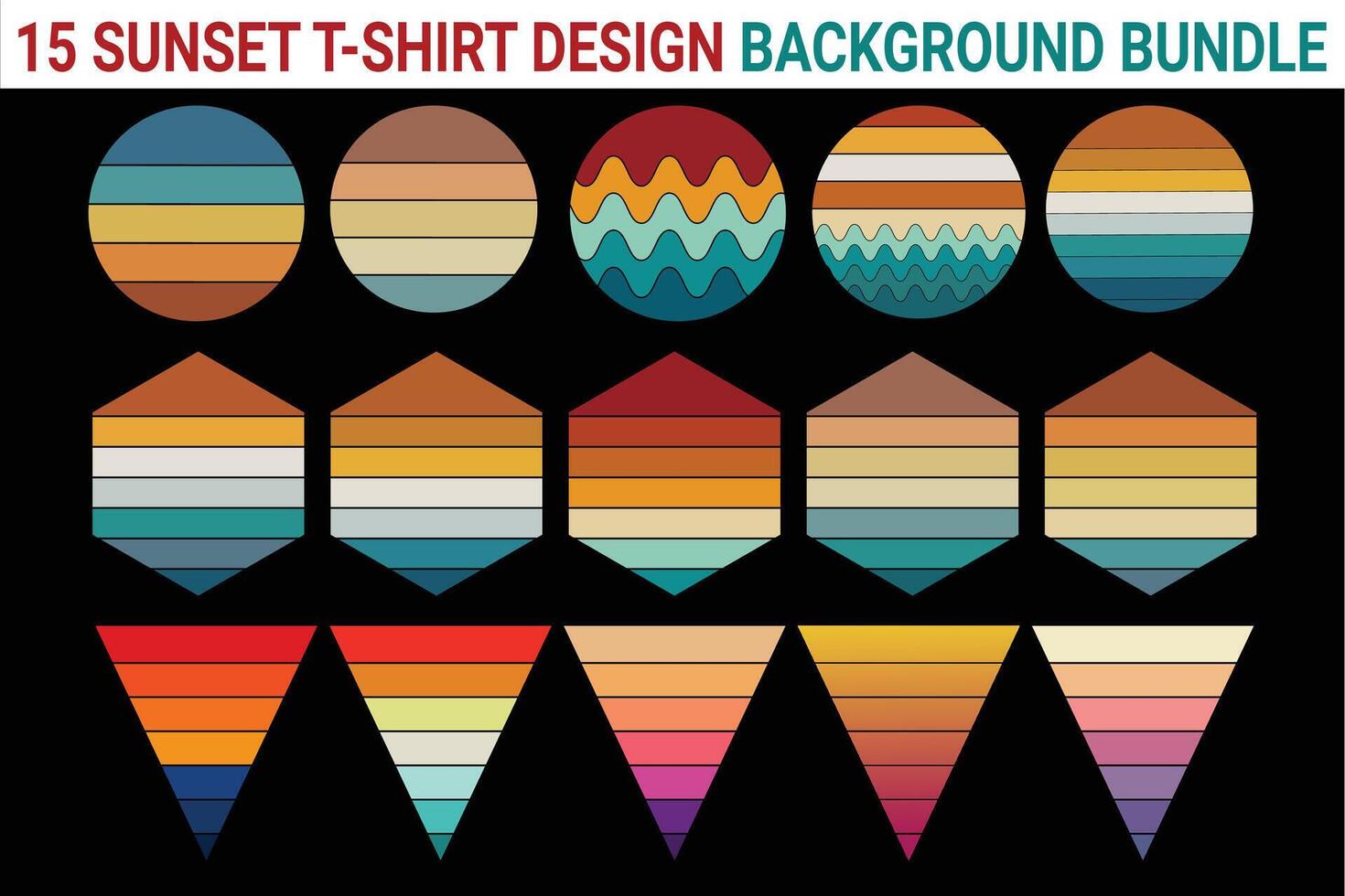 15 solnedgång t-shirt design bakgrund bunt vektor