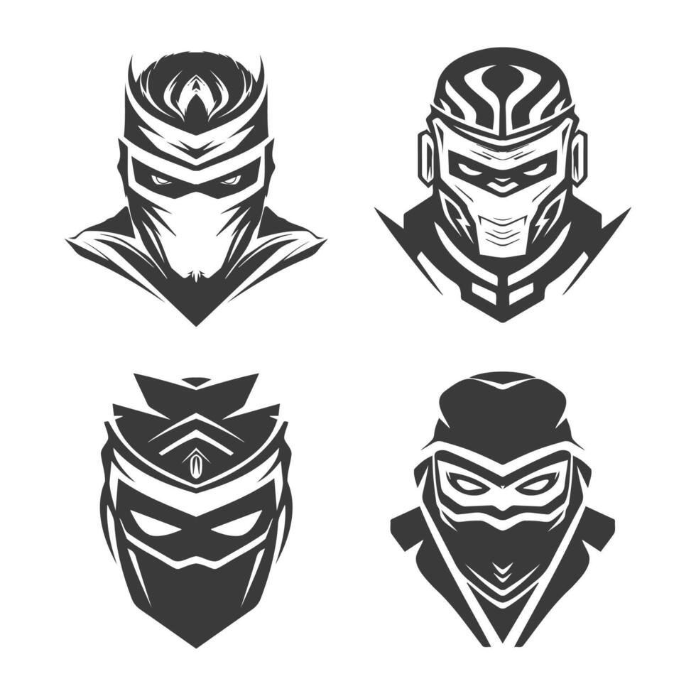 ninja huvud svart logotyp typ design uppsättning vektor