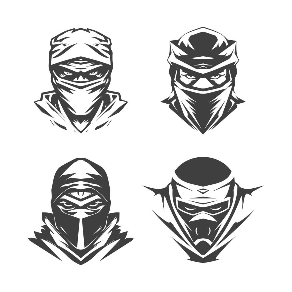 Ninja Kopf schwarz Logo Art Design einstellen vektor