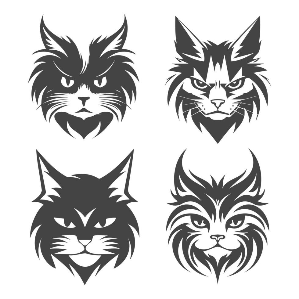 uppsättning av katt huvud logotyp mönster svart vektor med främre se
