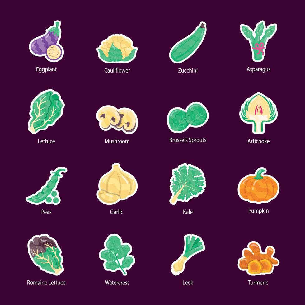 Sammlung von frisch Gemüse eben Aufkleber vektor